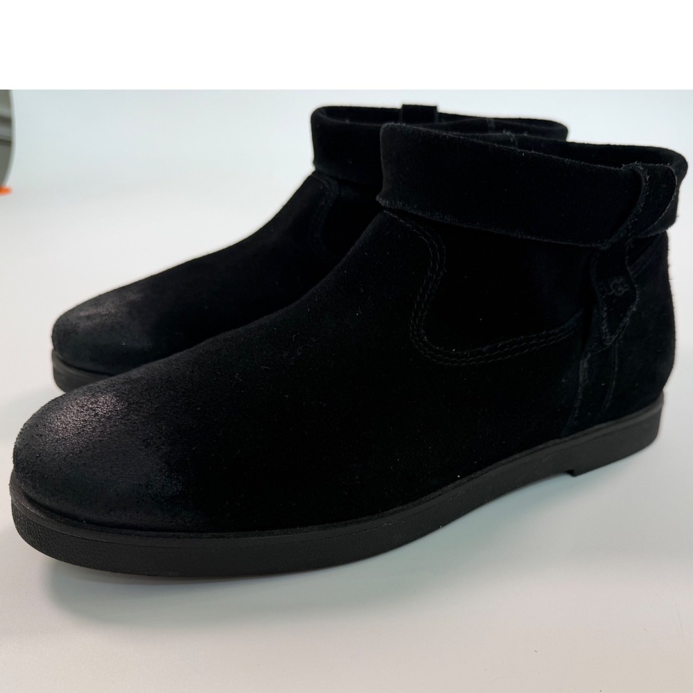 UGG Black Suede Ankle Boots Minimalist Quiet Luxury Side Zip Booties 10 Women's